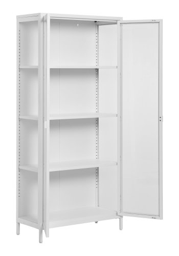 HOUSE NORDIC Brisbane vitrineskab, m., 2 glaslger og 3 hylder - hvid stl