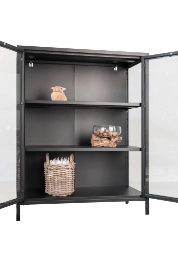 HOUSE NORDIC Brisbane vitrineskab, m. 2 glaslger og 2 hylder - sort stl