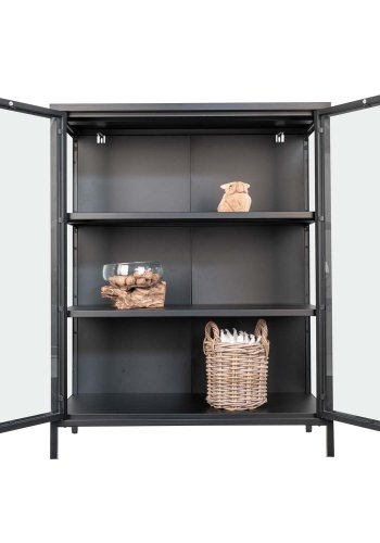 HOUSE NORDIC Brisbane vitrineskab, m. 2 glaslger og 2 hylder - sort stl
