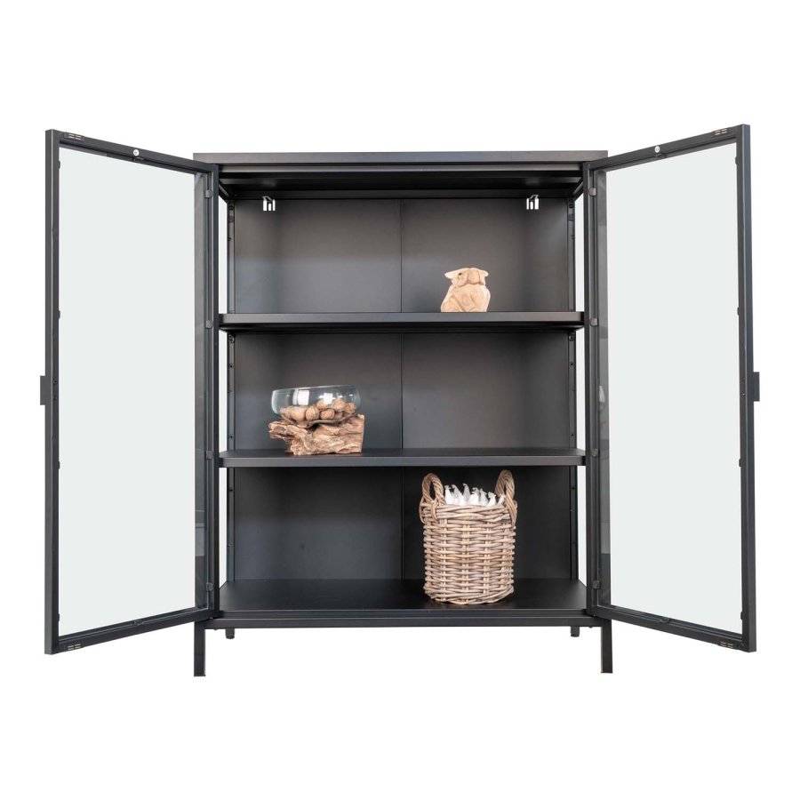 HOUSE NORDIC Brisbane vitrineskab, m. 2 glaslger og 2 hylder - sort stl