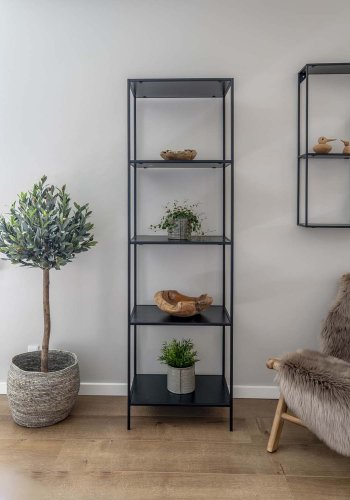 HOUSE NORDIC rektangulr Vita reol, m. 4 hylder - sort melamin og stl