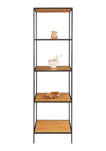 HOUSE NORDIC Vita reol, m. 5 hylder - natur melamin og sort stl (170x36)