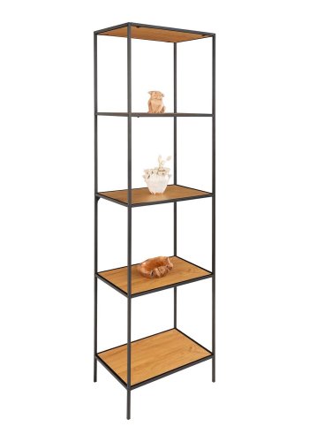 HOUSE NORDIC Vita reol, m. 5 hylder - natur melamin og sort stl (170x36)