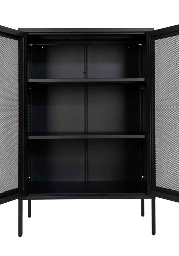 HOUSE NORDIC Melbourne vitrineskab, m. 2 trdnetslger og 2 hylder - sort stl