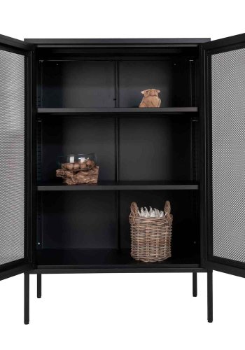 HOUSE NORDIC Melbourne vitrineskab, m. 2 trdnetslger og 2 hylder - sort stl