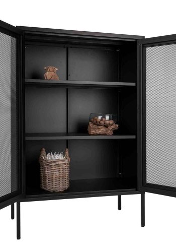 HOUSE NORDIC Melbourne vitrineskab, m. 2 trdnetslger og 2 hylder - sort stl