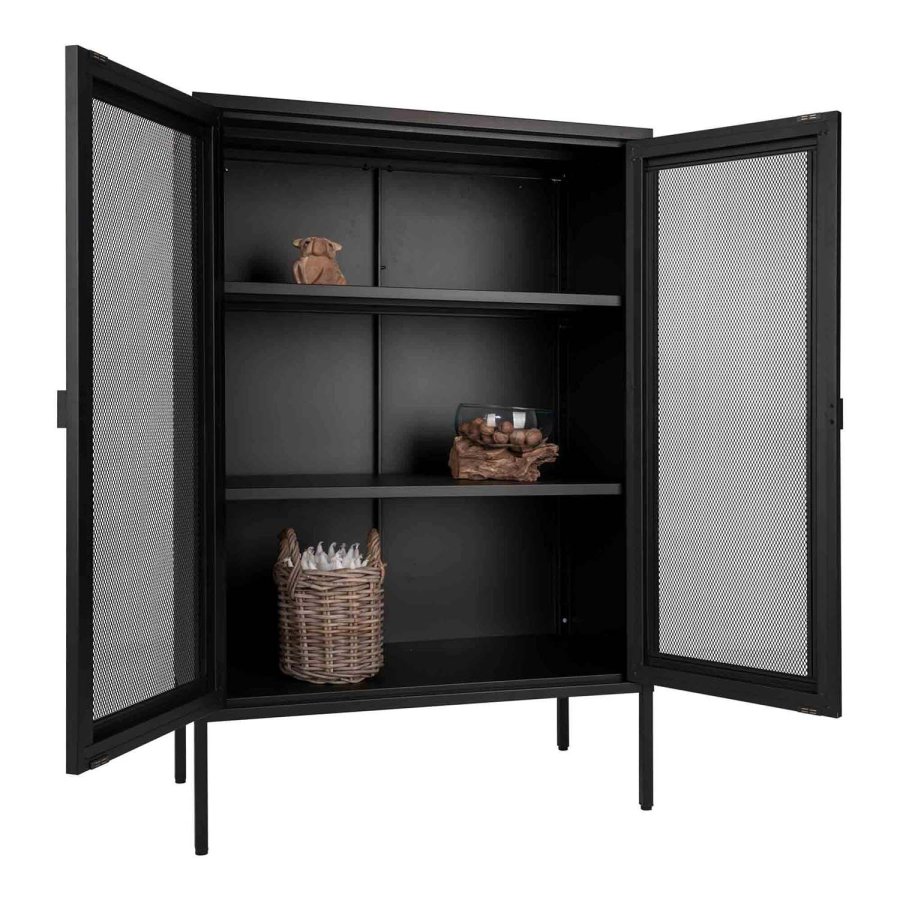 HOUSE NORDIC Melbourne vitrineskab, m. 2 trdnetslger og 2 hylder - sort stl