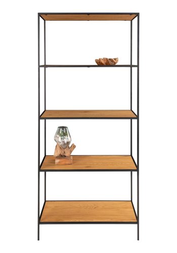 HOUSE NORDIC Vita reol, m. 5 hylder - natur melamin og sort stl (170x80)