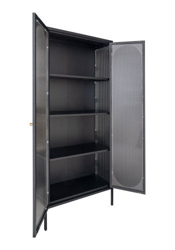 HOUSE NORDIC Adelaide vitrineskab, m. 2 riflede glaslger - sort stl