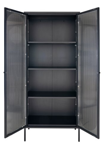 HOUSE NORDIC Adelaide vitrineskab, m. 2 riflede glaslger - sort stl