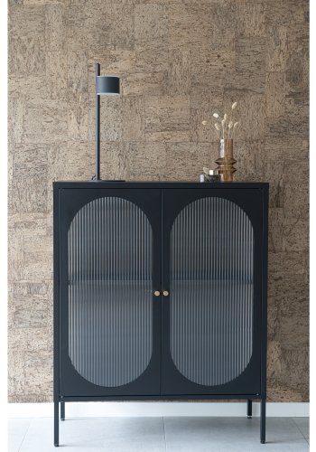 HOUSE NORDIC Adelaide vitrineskab, m. 2 riflede glaslger - sort stl