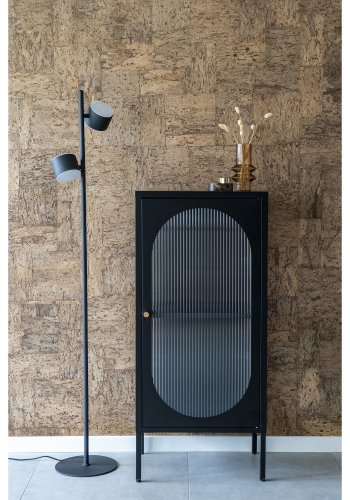 HOUSE NORDIC Adelaide vitrineskab, m. 1 riflet glaslge - sort stl