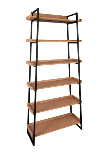 HOUSE NORDIC Reol, askefiner, sort metal stel, 6 hylder, 80x35x185 cm