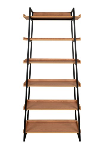 HOUSE NORDIC Reol, askefiner, sort metal stel, 6 hylder, 80x35x185 cm