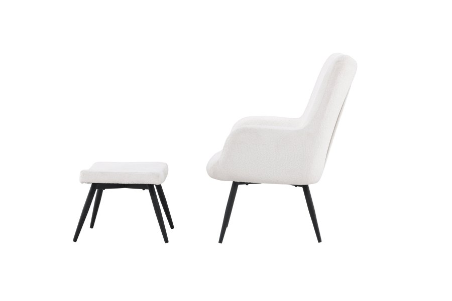 VENTURE DESIGN Como lnestol og fodskammel - hvid bouclé polyester og sort stl