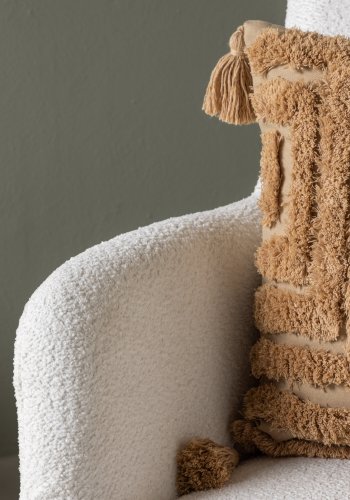 VENTURE DESIGN Como lnestol og fodskammel - hvid bouclé polyester og sort stl