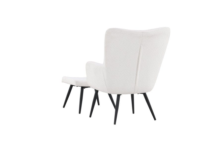 VENTURE DESIGN Como lnestol og fodskammel - hvid bouclé polyester og sort stl