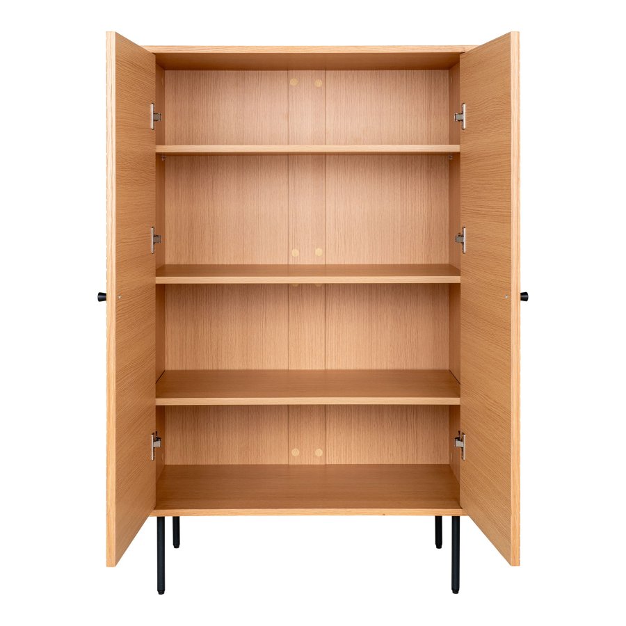 HOUSE NORDIC Vitrinskab, egefiner, sorte metalben, 2 lger, 80x40x130 cm