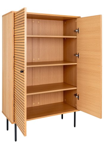 HOUSE NORDIC Vitrinskab, egefiner, sorte metalben, 2 lger, 80x40x130 cm