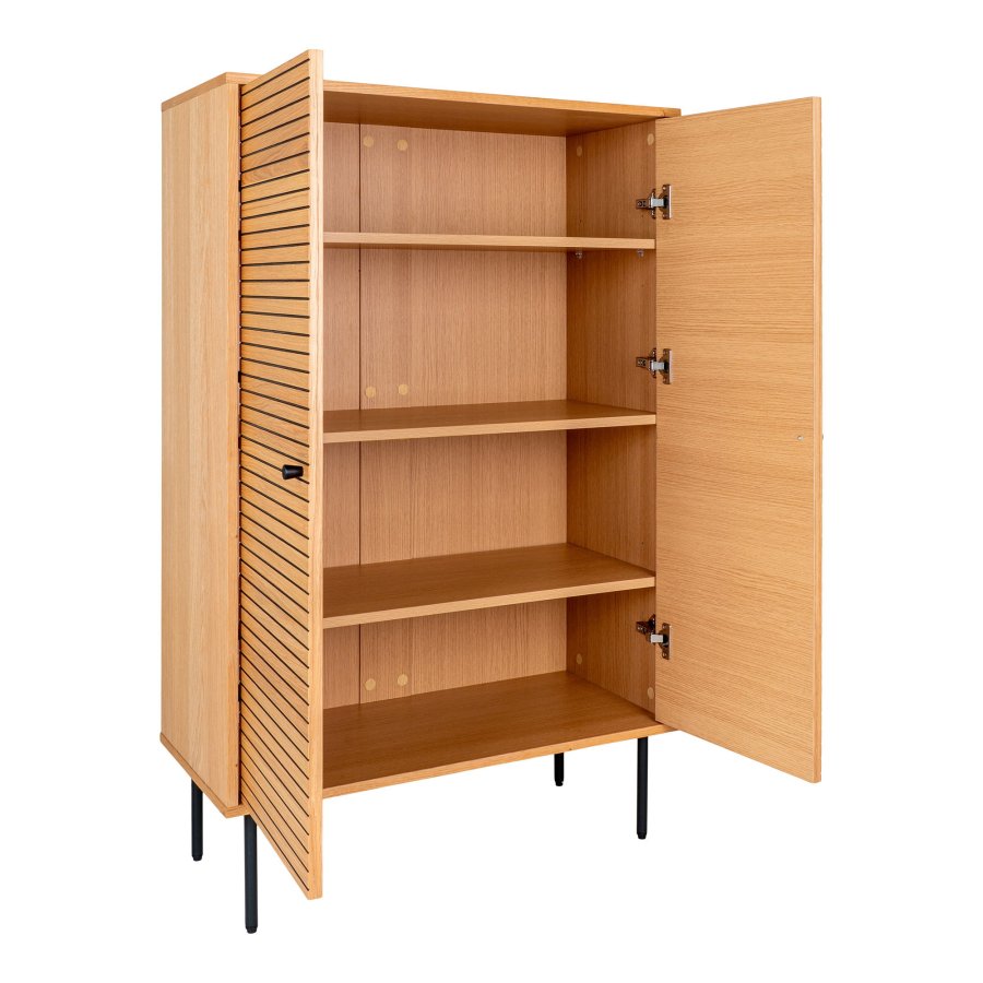 HOUSE NORDIC Vitrinskab, egefiner, sorte metalben, 2 lger, 80x40x130 cm