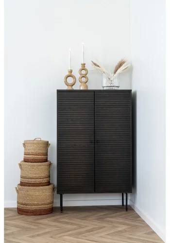 HOUSE NORDIC Kyoto skab, m. 2 lger og 3 hylder - rgfarvet egefiner og sort stl