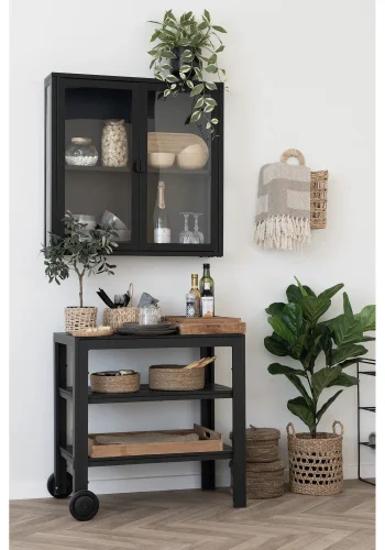HOUSE NORDIC Brisbane vghngt vitrineskab, m. 2 glaslger og 1 hylde - sort stl