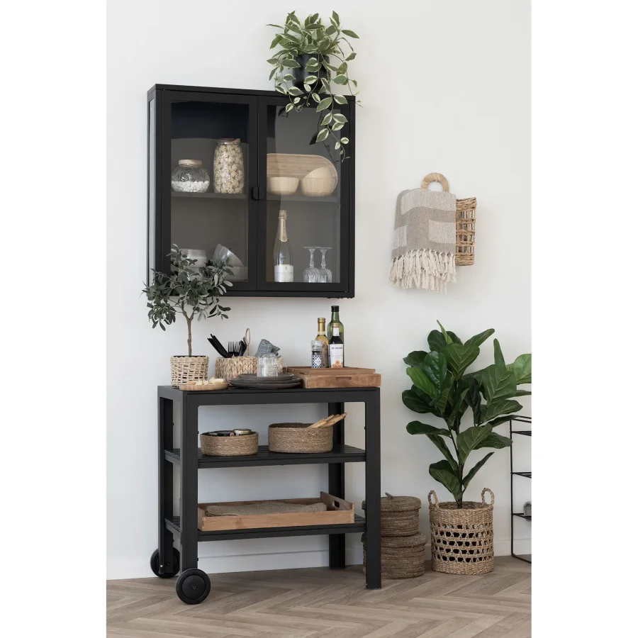 HOUSE NORDIC Brisbane vghngt vitrineskab, m. 2 glaslger og 1 hylde - sort stl