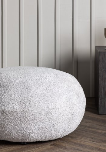 VENTURE DESIGN Bologna puf, rund - lysegr polyester bamsestof og MDF (74)