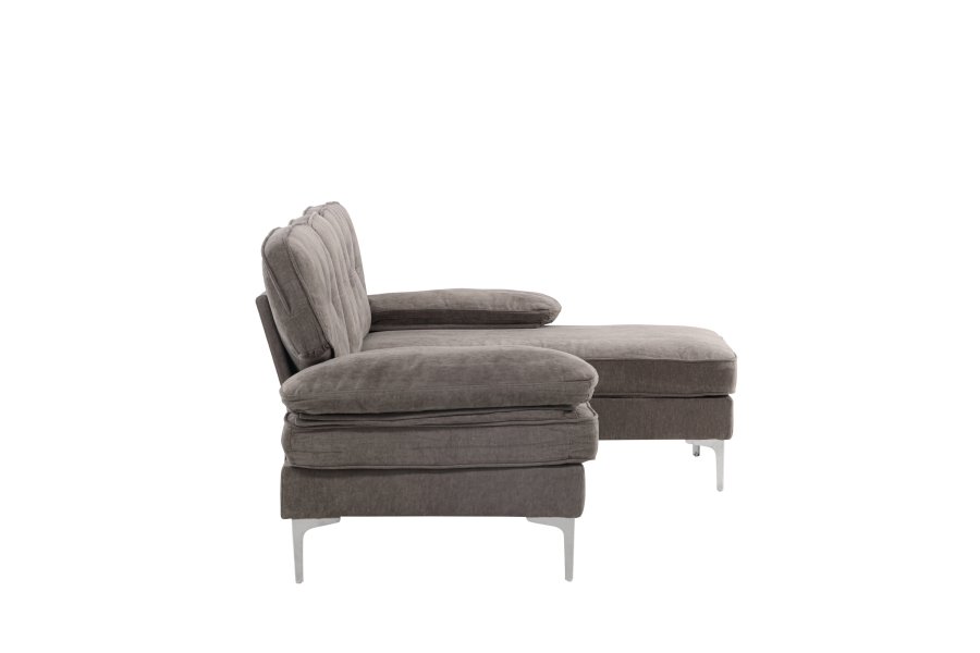 VENTURE DESIGN Remis 3 pers. sofa, m. chaiselong - lysegr stof og metal
