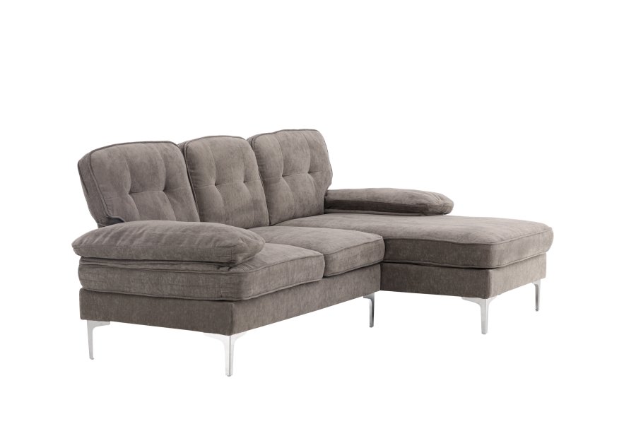 VENTURE DESIGN Remis 3 pers. sofa, m. chaiselong - lysegr stof og metal