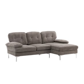 VENTURE DESIGN Remis 3 pers. sofa, m. chaiselong - lysegr stof og metal