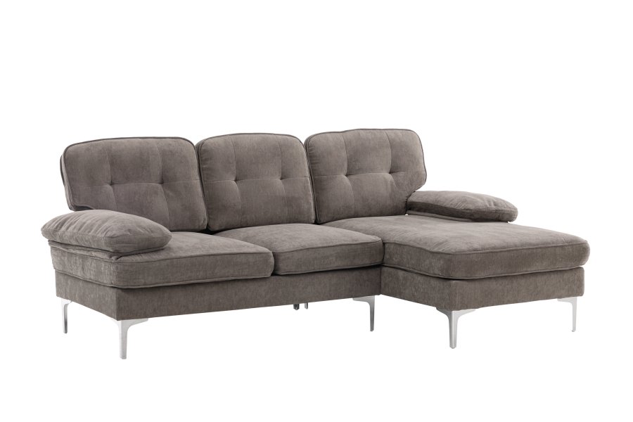 VENTURE DESIGN Remis 3 pers. sofa, m. chaiselong - lysegr stof og metal