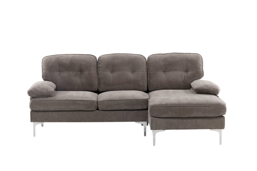 VENTURE DESIGN Remis 3 pers. sofa, m. chaiselong - lysegr stof og metal