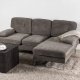 VENTURE DESIGN Remis 3 pers. sofa, m. chaiselong - lysegr stof og metal