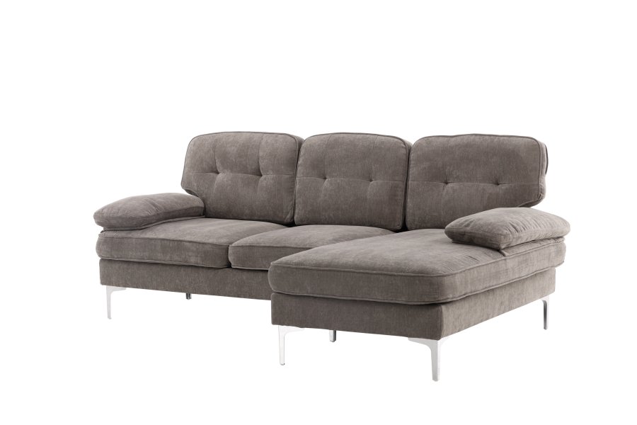 VENTURE DESIGN Remis 3 pers. sofa, m. chaiselong - lysegr stof og metal