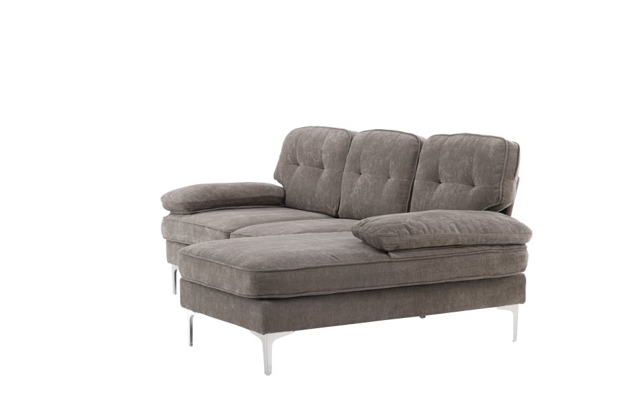 VENTURE DESIGN Remis 3 pers. sofa, m. chaiselong - lysegr stof og metal