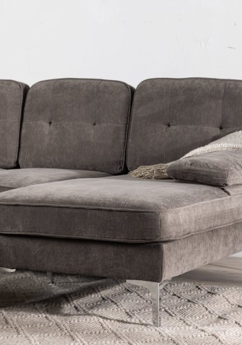 VENTURE DESIGN Remis 3 pers. sofa, m. chaiselong - lysegr stof og metal