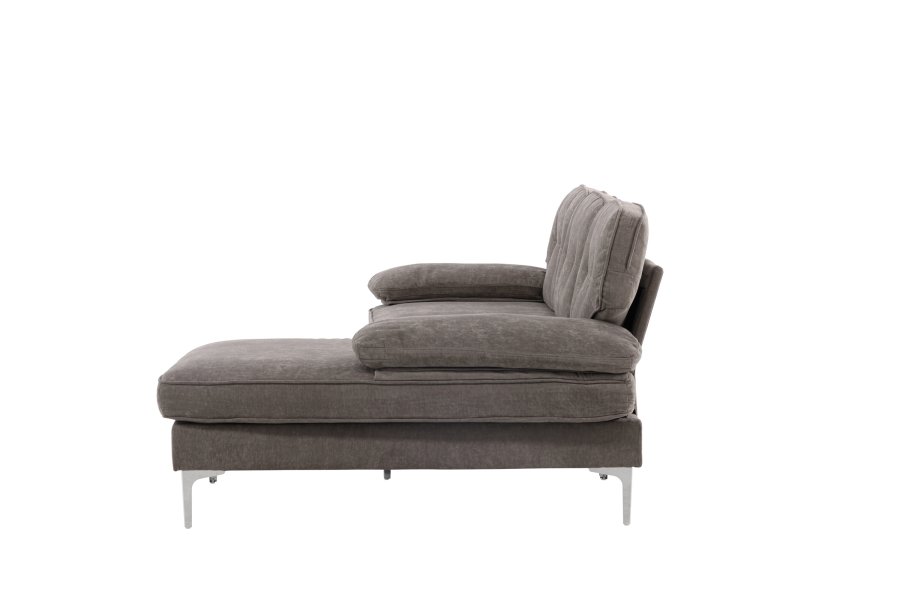 VENTURE DESIGN Remis 3 pers. sofa, m. chaiselong - lysegr stof og metal