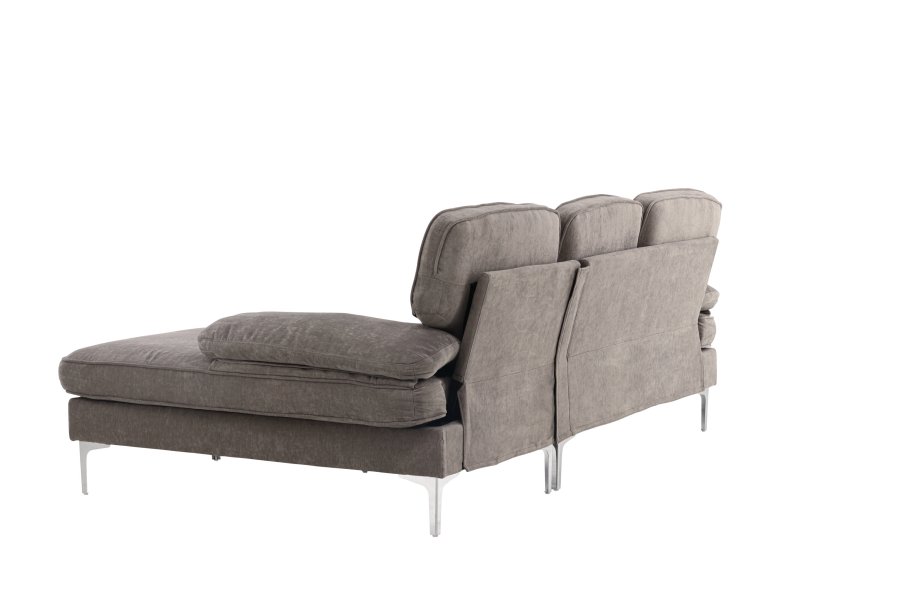 VENTURE DESIGN Remis 3 pers. sofa, m. chaiselong - lysegr stof og metal