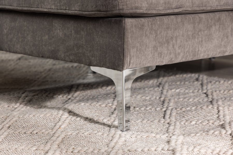 VENTURE DESIGN Remis 3 pers. sofa, m. chaiselong - lysegr stof og metal