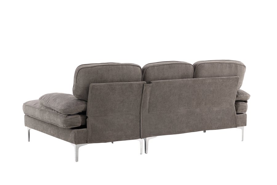 VENTURE DESIGN Remis 3 pers. sofa, m. chaiselong - lysegr stof og metal