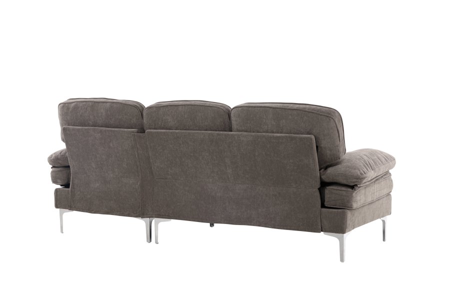VENTURE DESIGN Remis 3 pers. sofa, m. chaiselong - lysegr stof og metal
