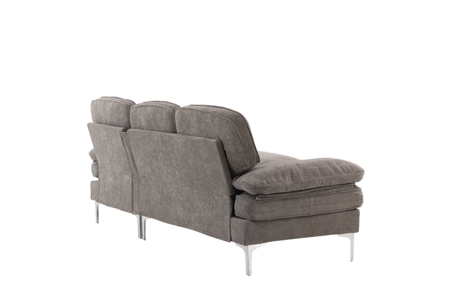 VENTURE DESIGN Remis 3 pers. sofa, m. chaiselong - lysegr stof og metal