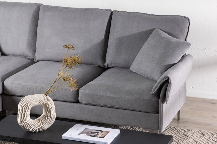 VENTURE DESIGN Toulouse 3 pers. sofa, m. chaiselong - gr stof og metal