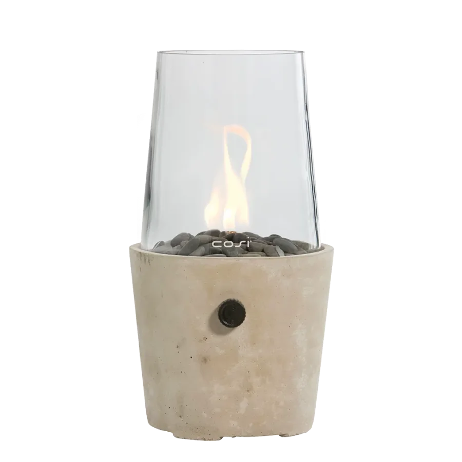 COSI FIRES Cosiscoop Cement round gaslanterne, m. glas og smsten - beton (H:39)