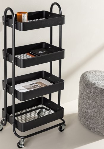 VENTURE DESIGN Manaus rullebord, m. 4 hylder - sort stl (46x34)