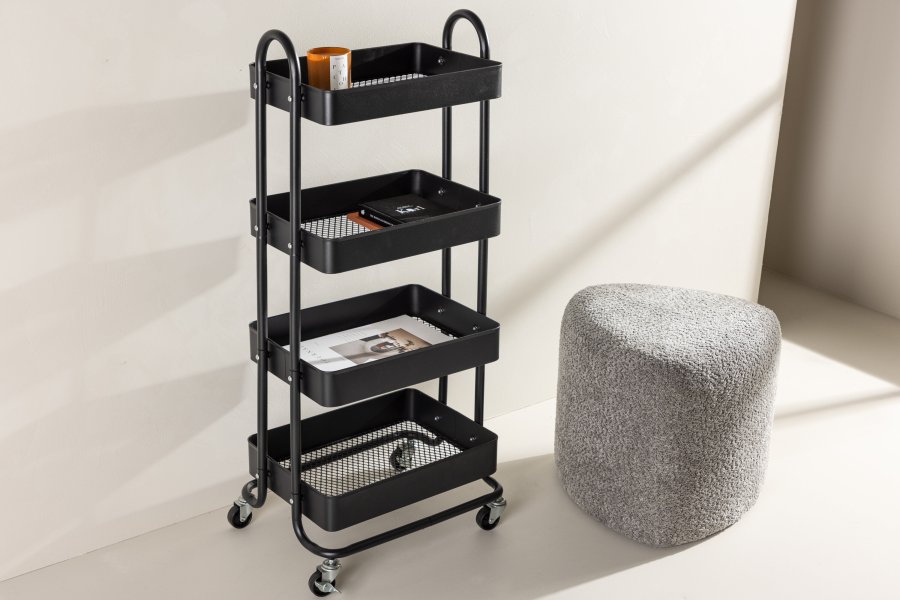 VENTURE DESIGN Manaus rullebord, m. 4 hylder - sort stl (46x34)