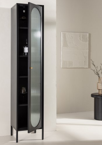 VENTURE DESIGN Cali skab, m. 1 lge og 4 hylder - glas og sort stl