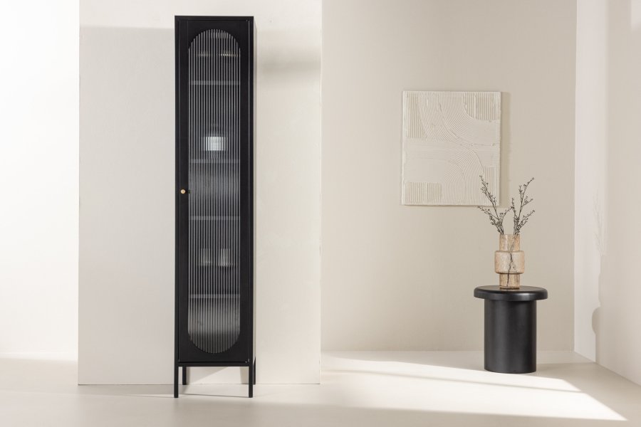 VENTURE DESIGN Cali skab, m. 1 lge og 4 hylder - glas og sort stl