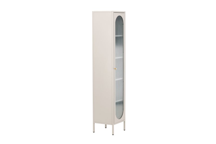 VENTURE DESIGN Cali skab, m. 1 lge og 4 hylder - glas og beige stl